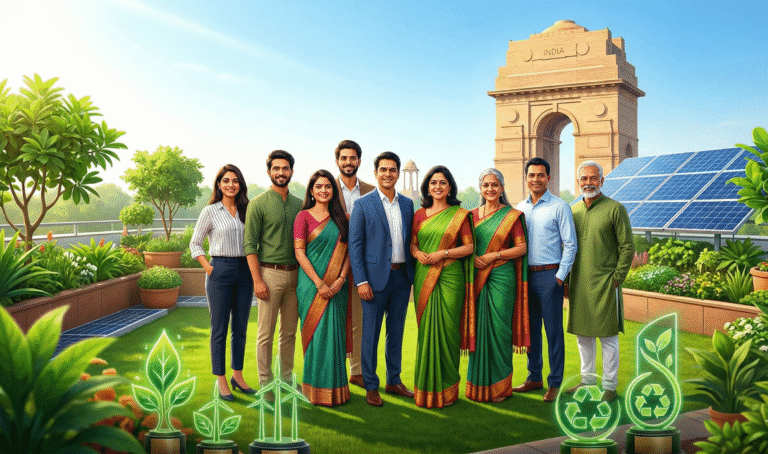 Promotional image for TOI Ecopreneur Awards 2026 featuring diverse Indian sustainability leaders on a green rooftop in New Delhi, with India Gate, solar panels, and glowing eco-award trophies symbolizing innovation in clean energy and circular economy.
