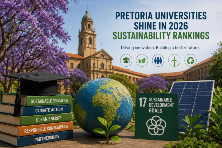 Pretoria university campus representing the 2026 sustainability rankings with eco-friendly education, renewable energy, and Sustainable Development Goals highlighting South Africa's global leadership in sustainable higher education.