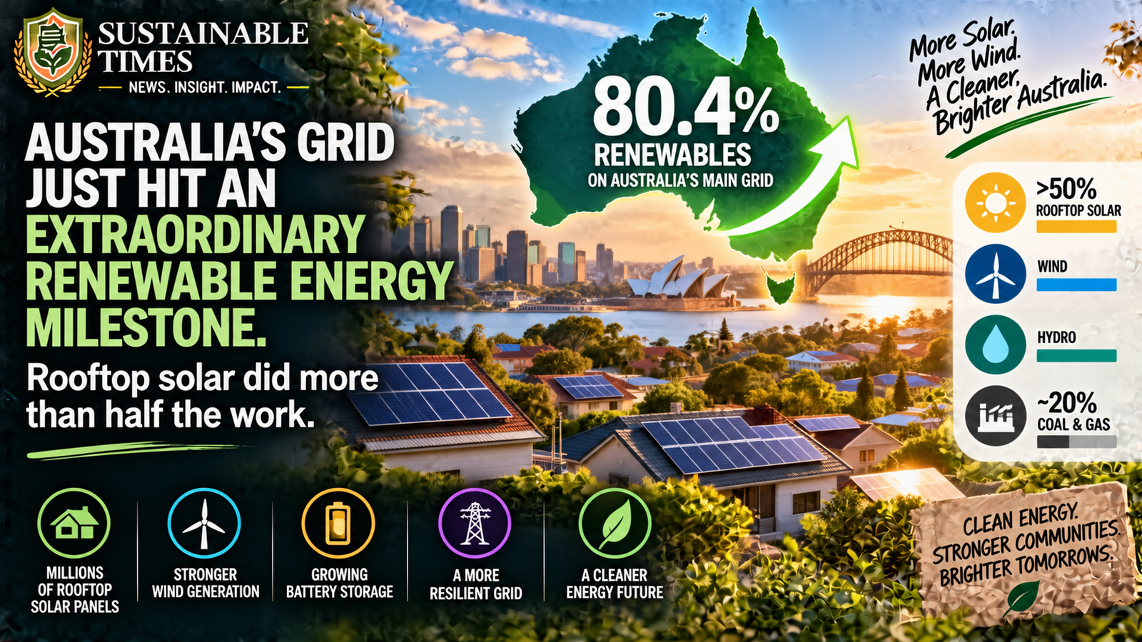 Australia’s Grid Hits 80% Renewable Power as Rooftop Solar Sets New Record
